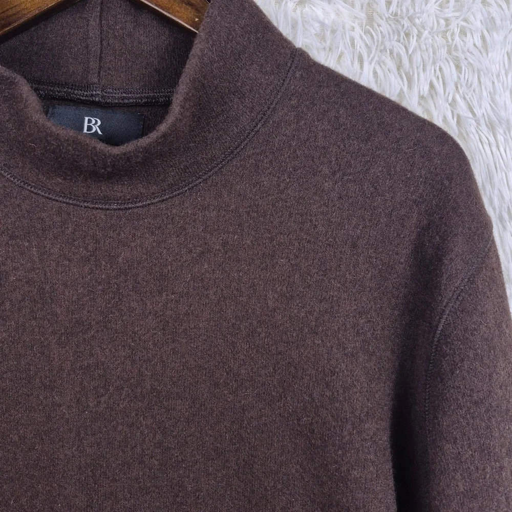 Banana Republic Chocolate Brown Brushed Wool Mock Neck Sweater Mens S Cozy Luxe